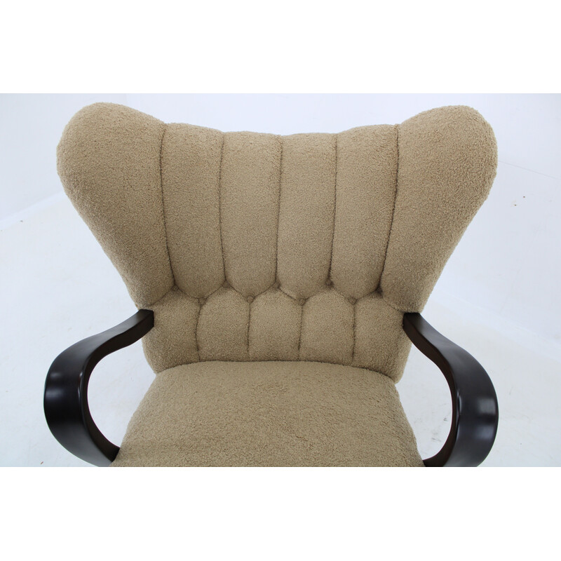 Vintage winged armchair in Boucle fabric, Czechoslovakia 1940