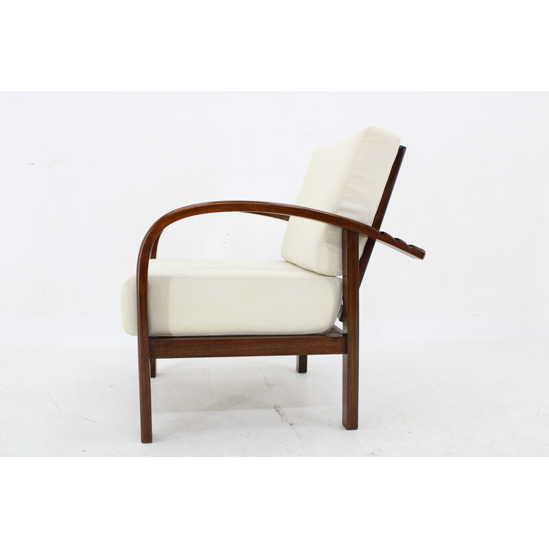 Fauteuil vintage Art Déco en bois de hêtre réglable pour Fischel, Tchécoslovaquie 1930