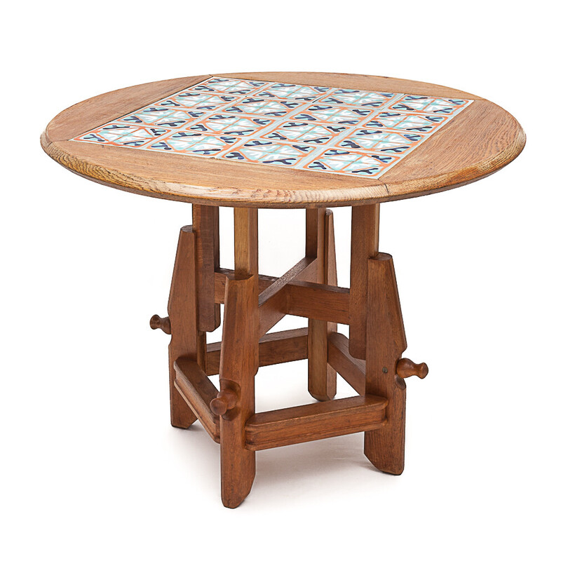 Vintage “Ladislas” drop table in oak and ceramic by Guillerme and Chambron, 1950