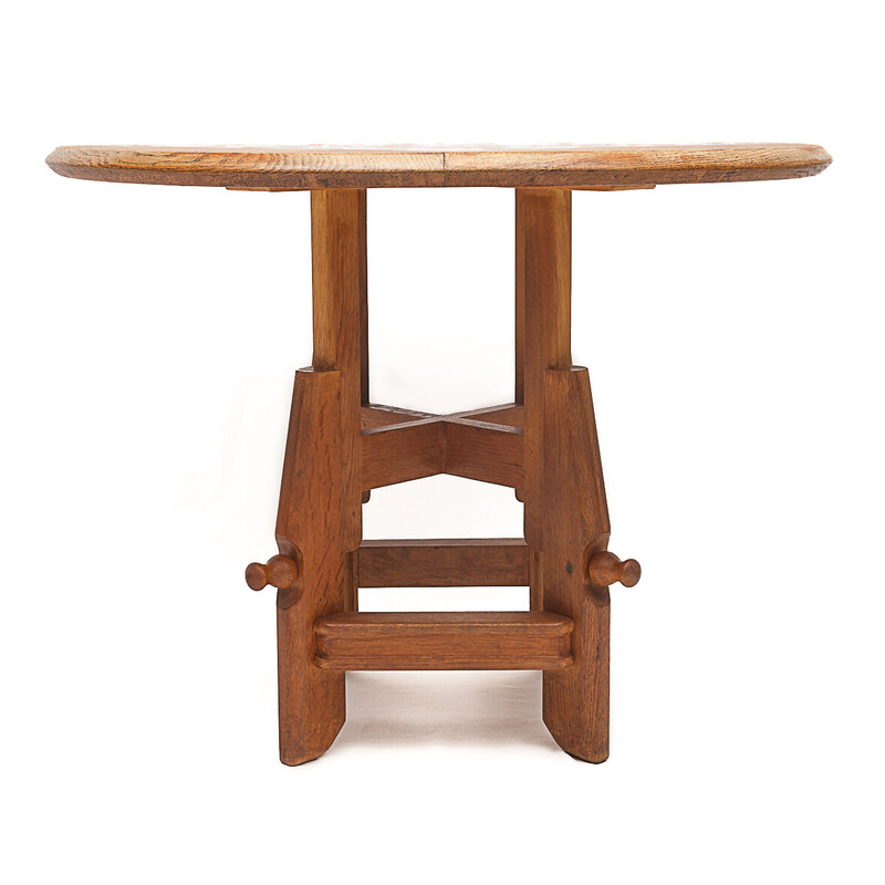 Vintage “Ladislas” drop table in oak and ceramic by Guillerme and Chambron, 1950