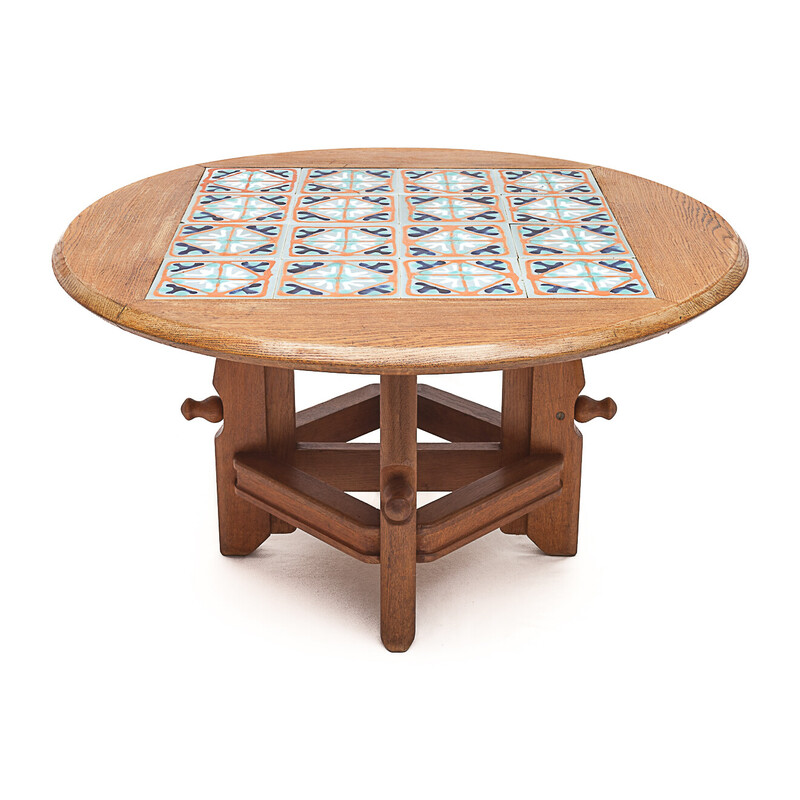 Vintage “Ladislas” drop table in oak and ceramic by Guillerme and Chambron, 1950