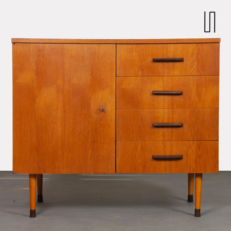 Vintage oak wood chest of drawers for Up Zavody, Czechoslovakia 1960