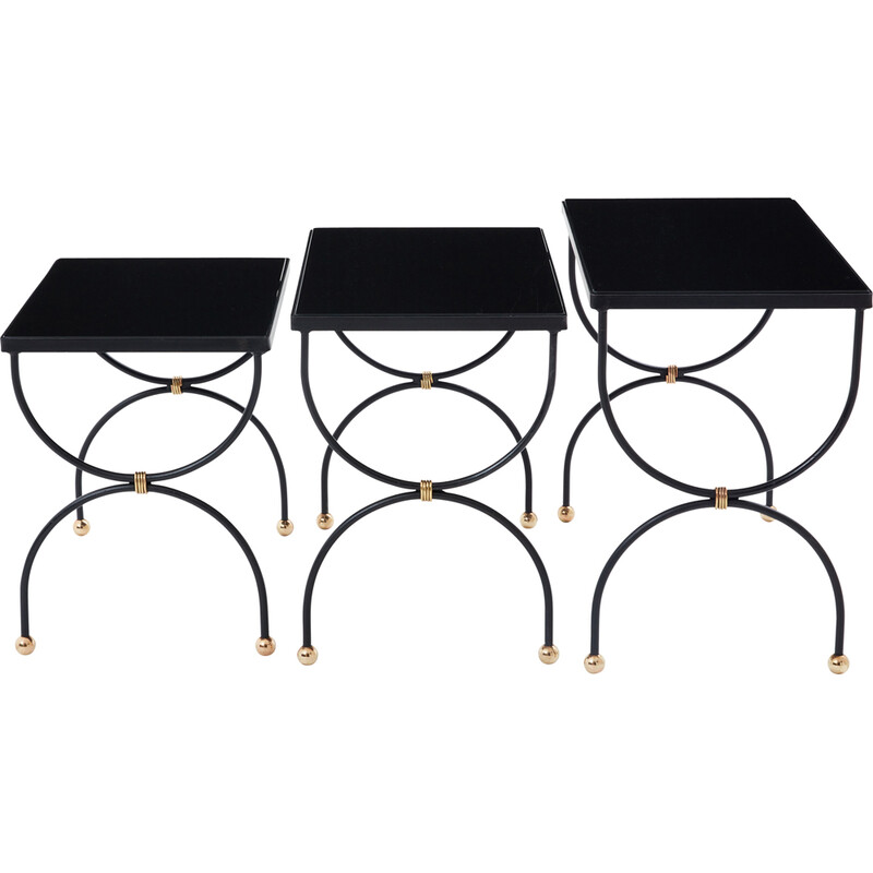 Vintage nesting tables in brass and opaline glass for Maison Jansen, 1960