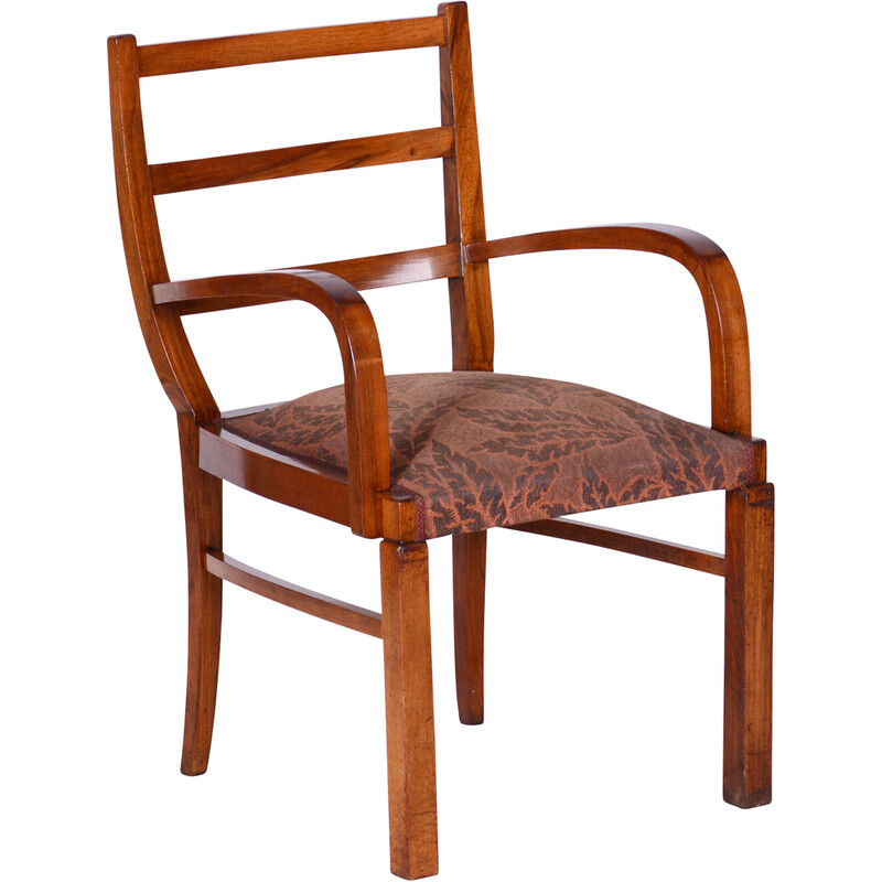 Vintage Art Deco walnut armchair, Czechoslovakia 1920