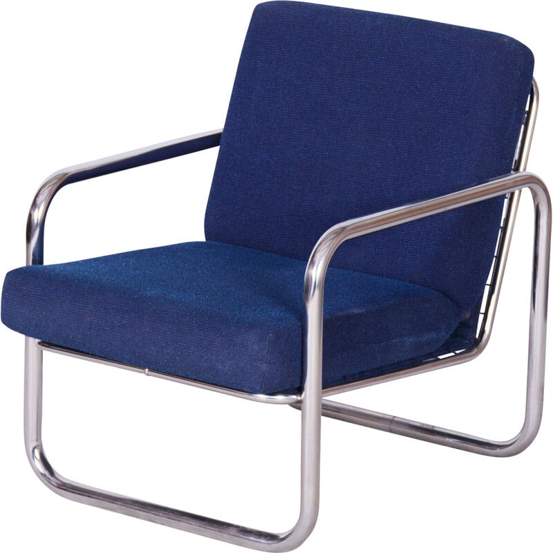 Cadeira de braços Bauhaus vintage em aço cromado, Checoslováquia 1950