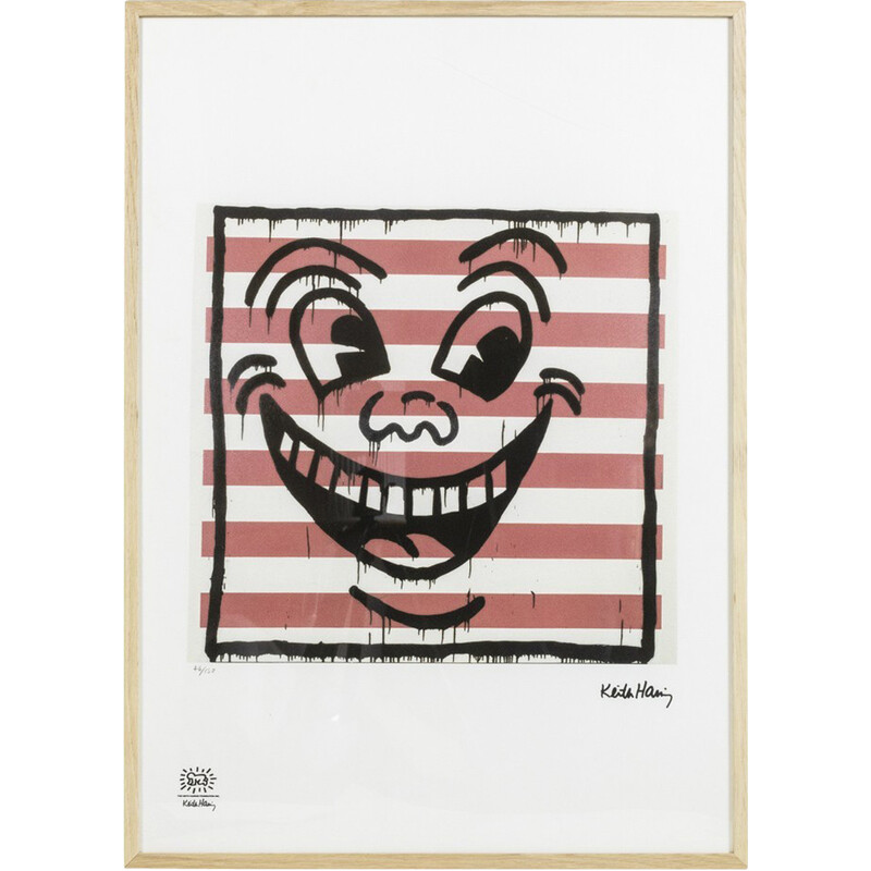Serigrafía vintage que representa una silueta por Keith Haring, Estados Unidos 1990