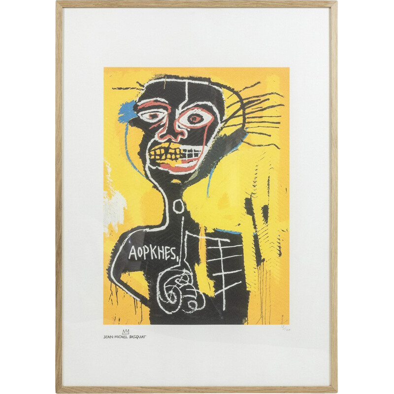Vintage zeefdruk Aopkhes eikenhouten frame van Jean-Michel Basquiat, VS 1990
