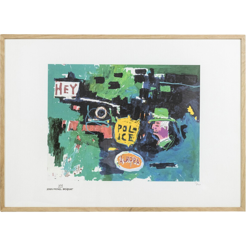 Vintage silkscreen print in blond oak frame by Jean-Michel Basquiat, United States 1990