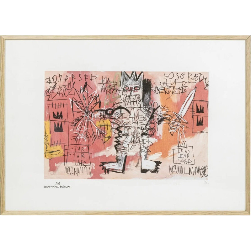 Vintage zeefdruk van een schematische figuur door Jean-Michel Basquiat, VS 1990