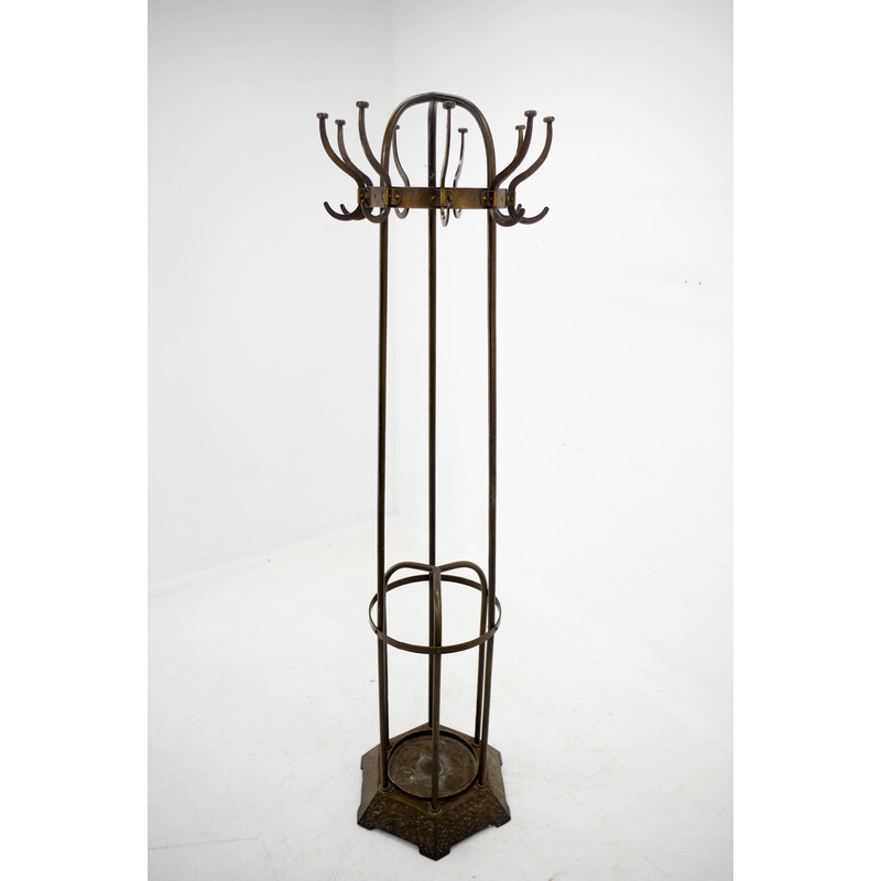 Vintage iron and brass finish coat rack by Vichr and Co., Austria 1900