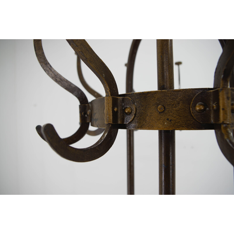 Vintage iron and brass finish coat rack by Vichr and Co., Austria 1900