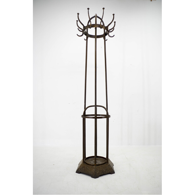 Vintage iron and brass finish coat rack by Vichr and Co., Austria 1900