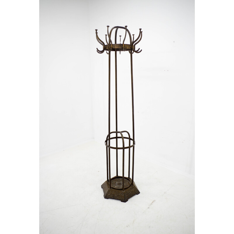 Vintage iron and brass finish coat rack by Vichr and Co., Austria 1900
