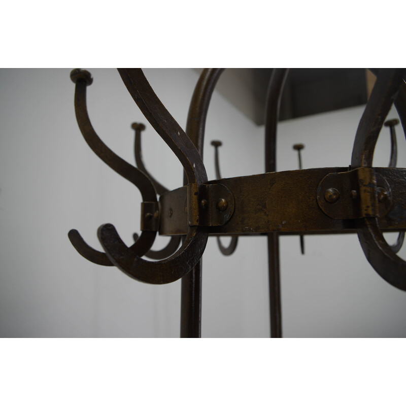 Vintage iron and brass finish coat rack by Vichr and Co., Austria 1900