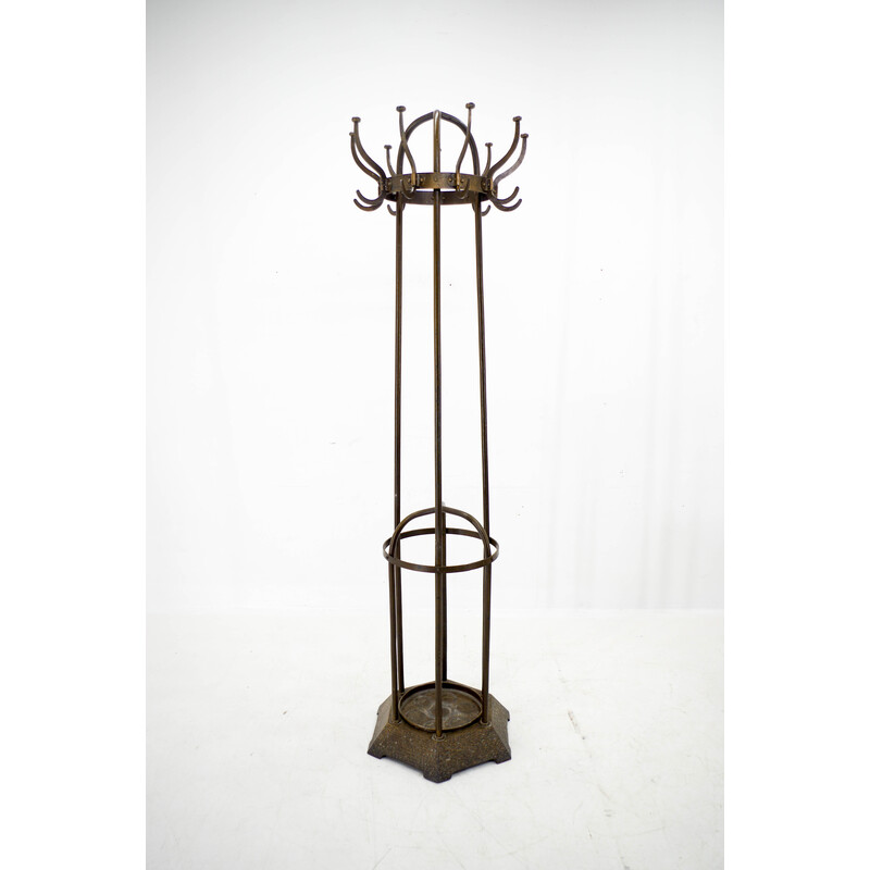 Vintage iron and brass finish coat rack by Vichr and Co., Austria 1900