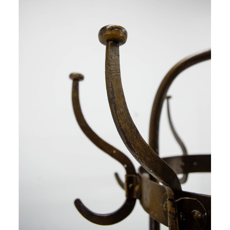 Vintage iron and brass finish coat rack by Vichr and Co., Austria 1900