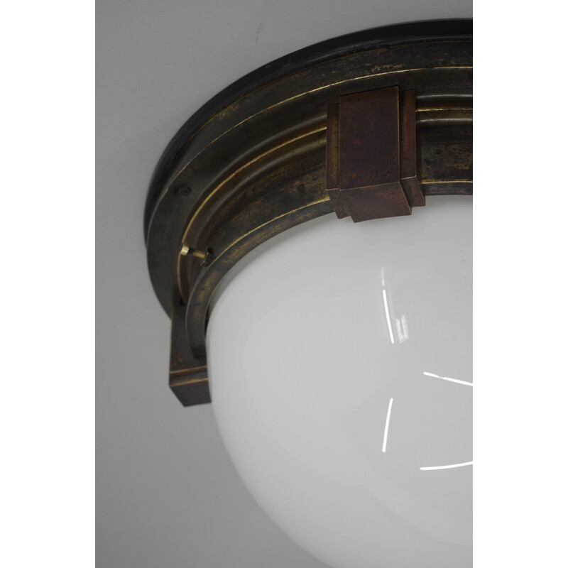 Vintage Art Deco ceiling lamp in wood and brass, 1920