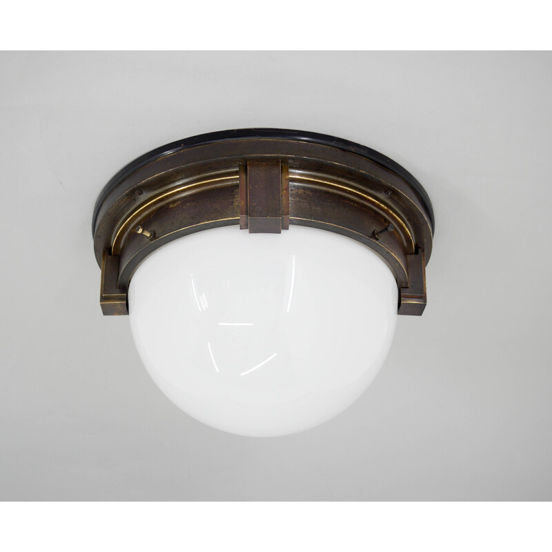 Vintage Art Deco ceiling lamp in wood and brass, 1920