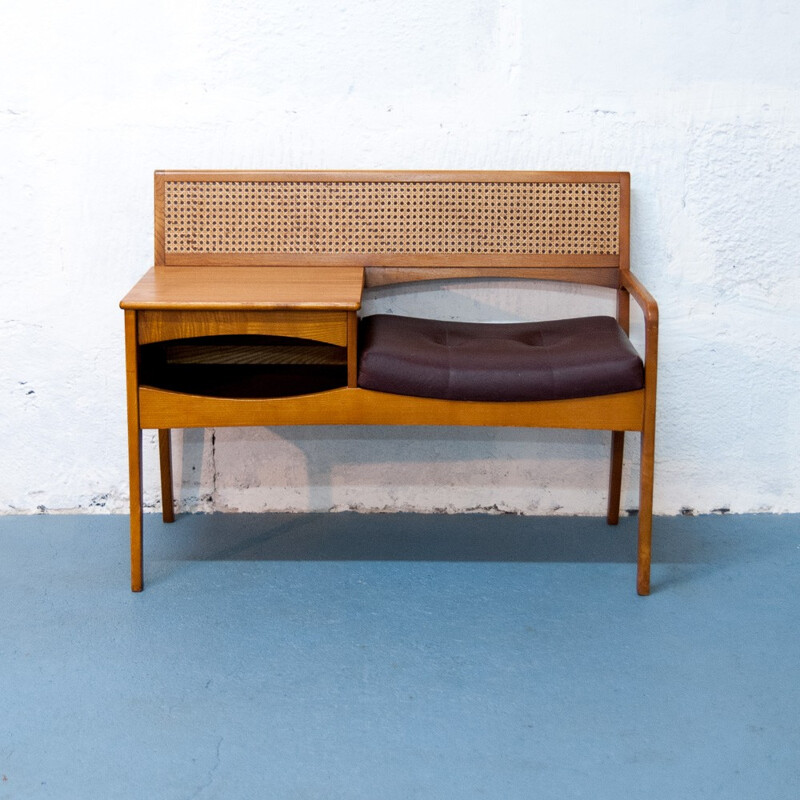 Teak mid-century telephone bench in teak - 1960s