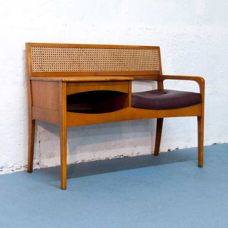 Teak mid-century telephone bench in teak - 1960s