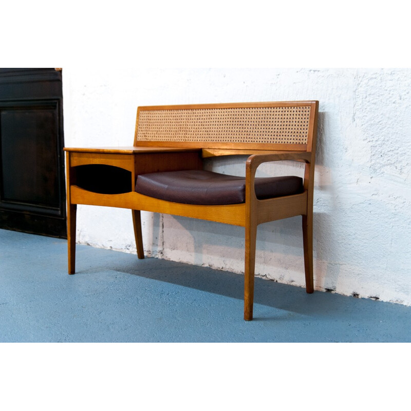 Teak mid-century telephone bench in teak - 1960s