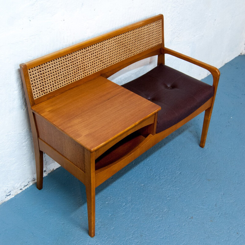 Teak mid-century telephone bench in teak - 1960s