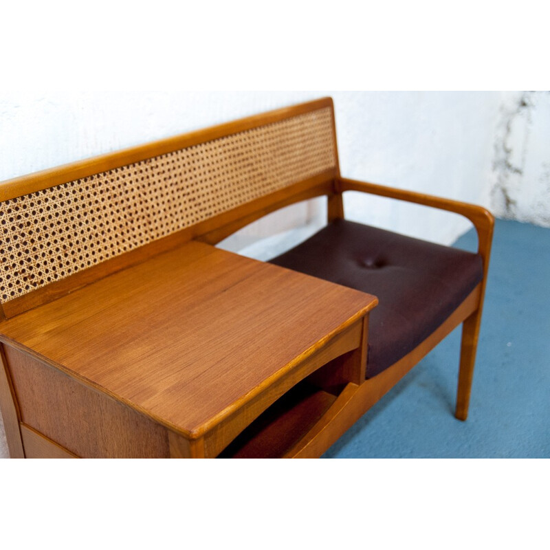 Teak mid-century telephone bench in teak - 1960s