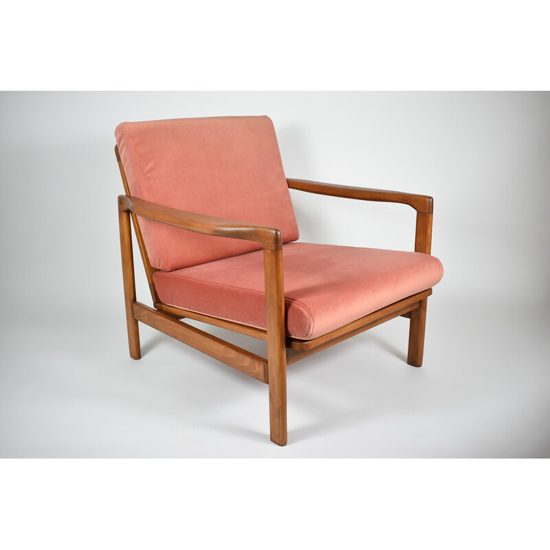 Vintage-Sessel aus Teakholz und rosafarbenem Samt von Zenon Baczyk, Dänemark 1960