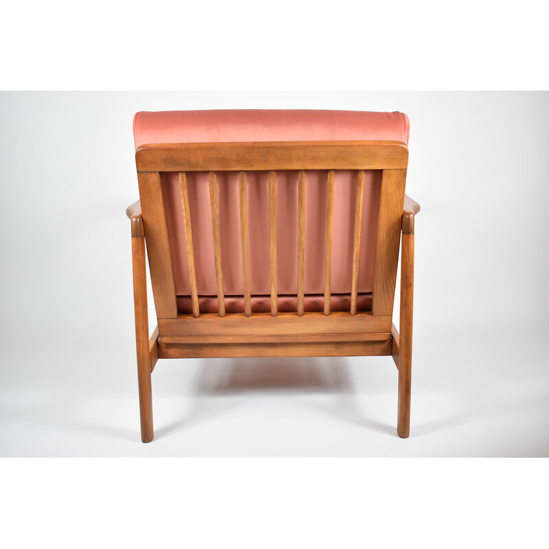 Fauteuil vintage en teck et velours rose par Zenon Baczyk, Danemark 1960