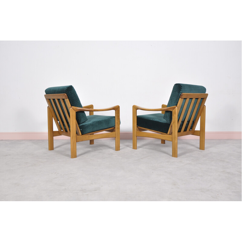 Pair of mid-Century emerald green teak armchairs - 1960s