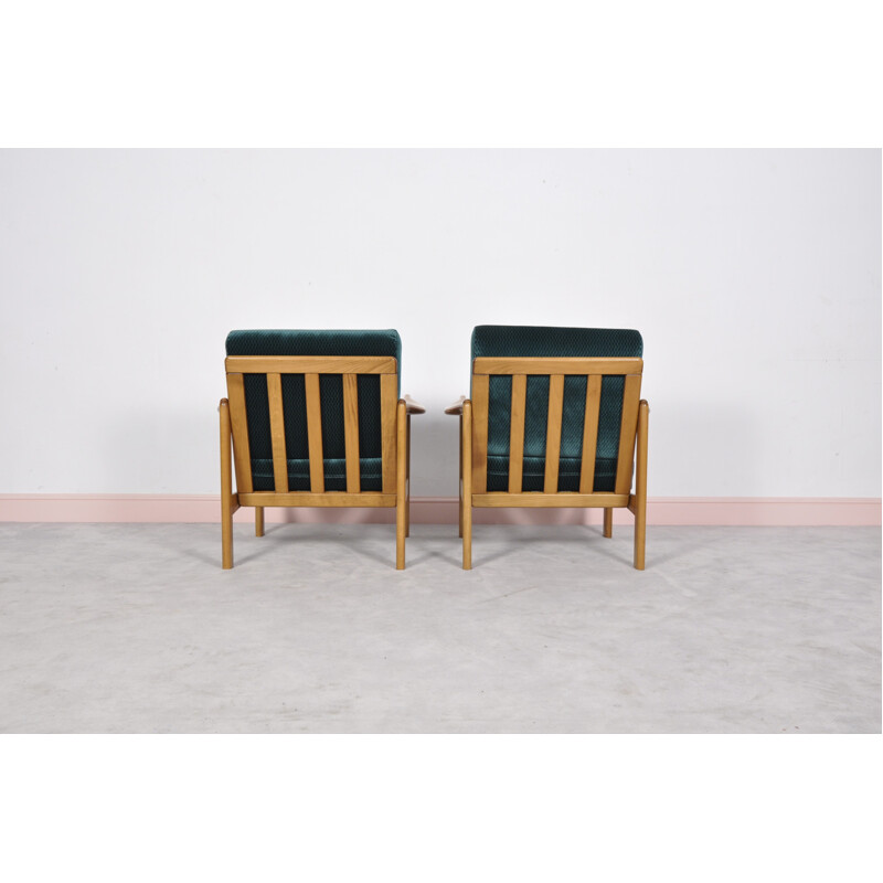 Pair of mid-Century emerald green teak armchairs - 1960s