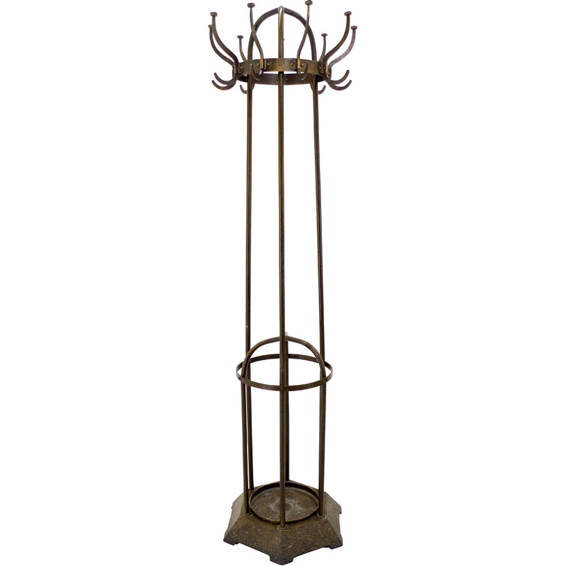 Vintage iron and brass finish coat rack by Vichr and Co., Austria 1900