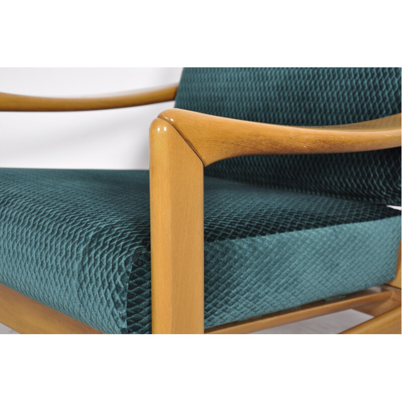 Pair of mid-Century emerald green teak armchairs - 1960s