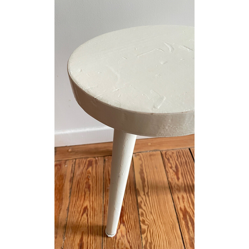 Vintage tripod stool in white lacquered wood