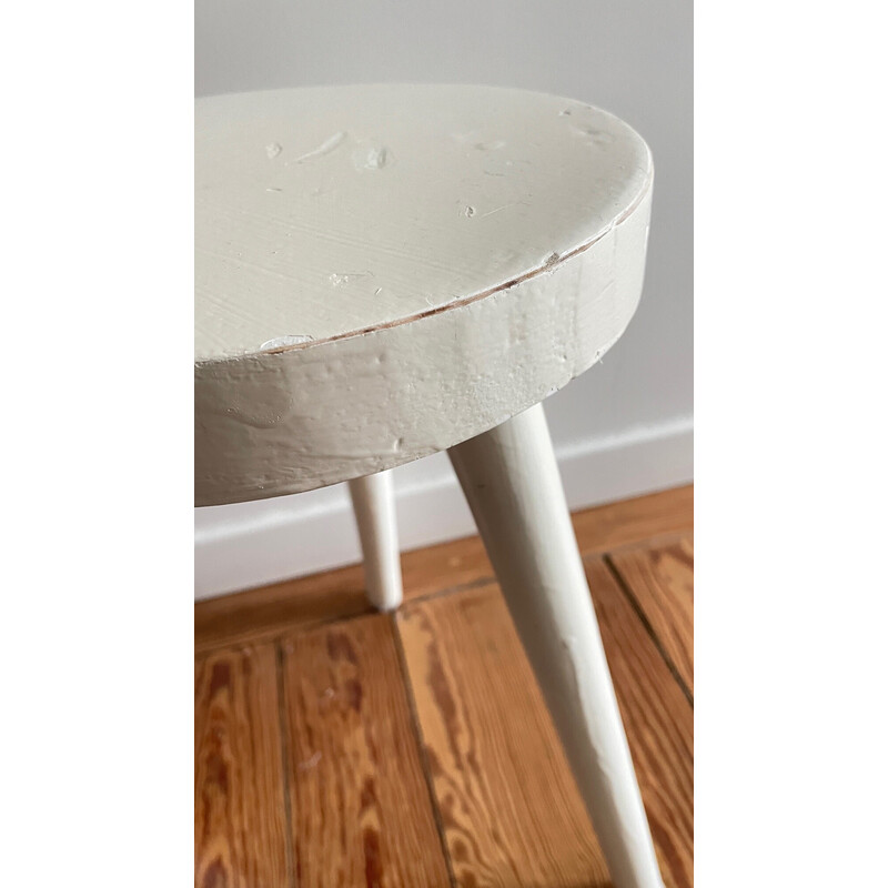 Vintage tripod stool in white lacquered wood