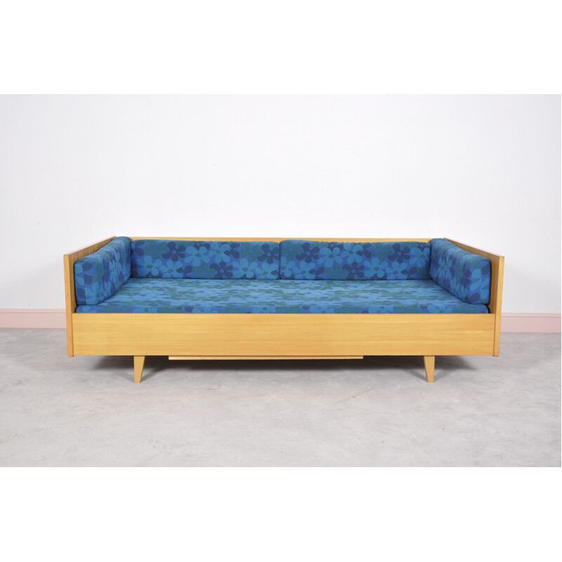 Canapé-lit bleu allemand avec tissu floral - 1960