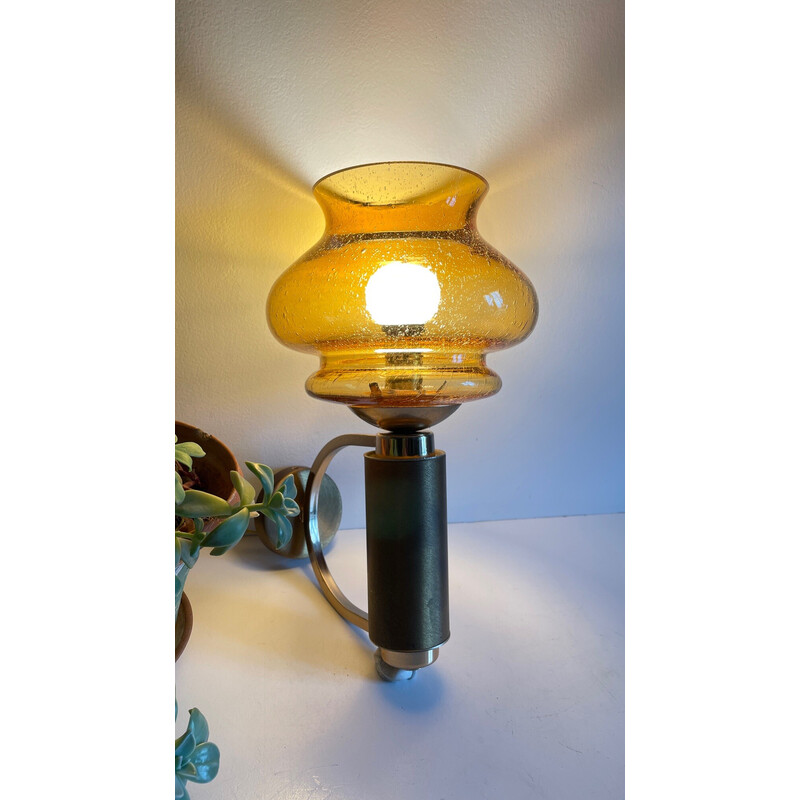 Vintage wall lamp in brushed brass and blown glass, 1990