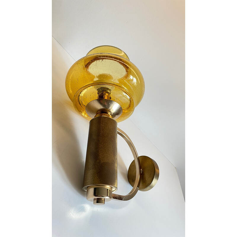 Vintage wall lamp in brushed brass and blown glass, 1990