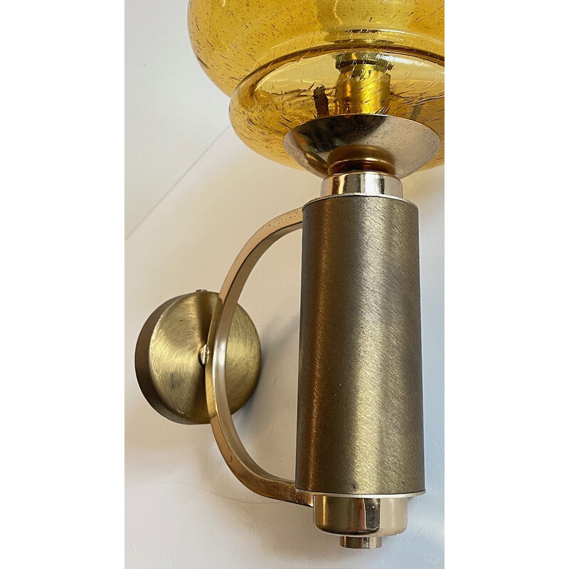 Vintage wall lamp in brushed brass and blown glass, 1990