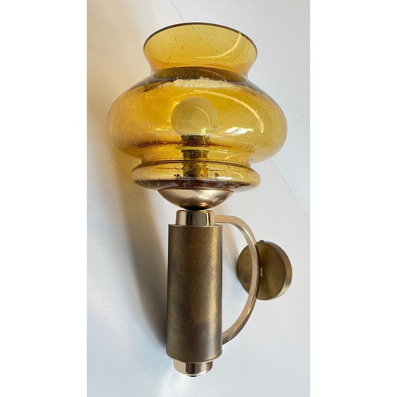 Vintage wall lamp in brushed brass and blown glass, 1990