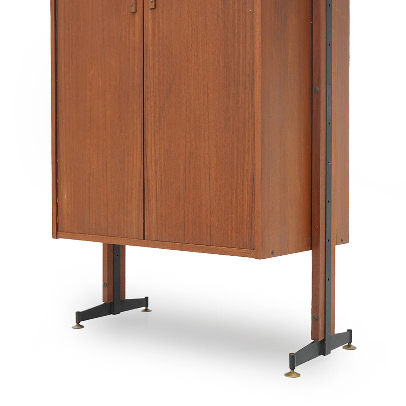 Vintage cabinet in teak veneered wood and metal, Italy 1960