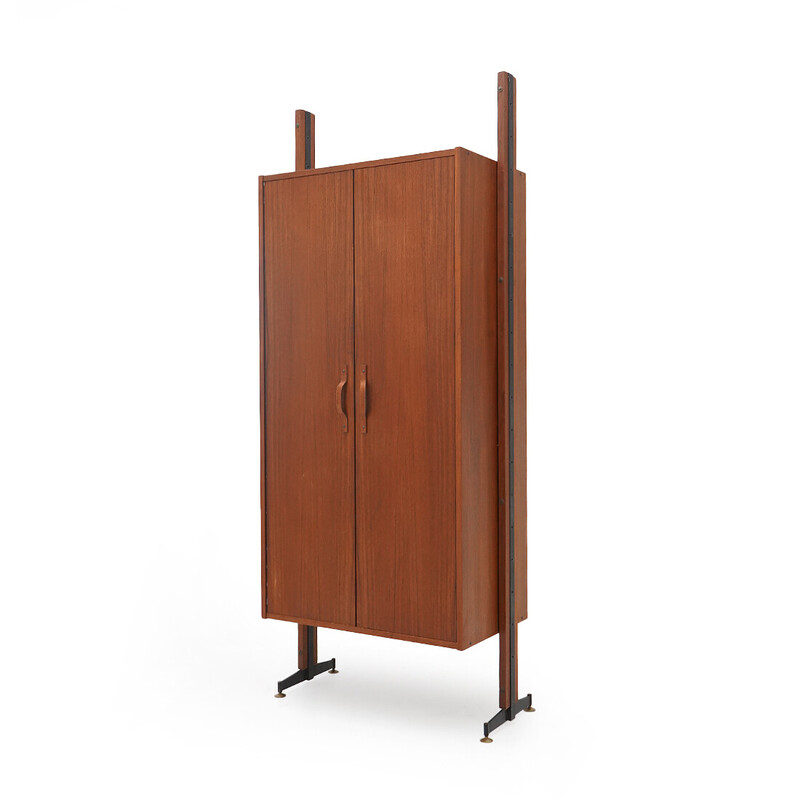 Vintage cabinet in teak veneered wood and metal, Italy 1960