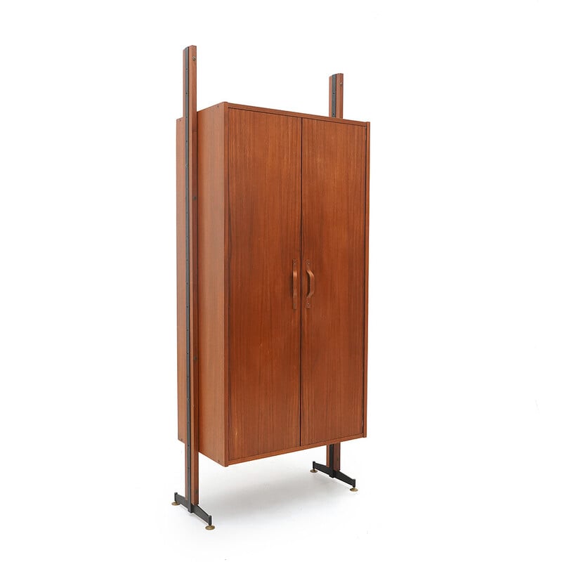 Vintage cabinet in teak veneered wood and metal, Italy 1960