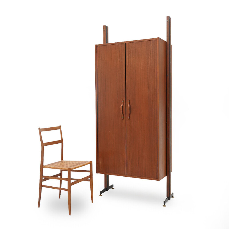 Vintage cabinet in teak veneered wood and metal, Italy 1960