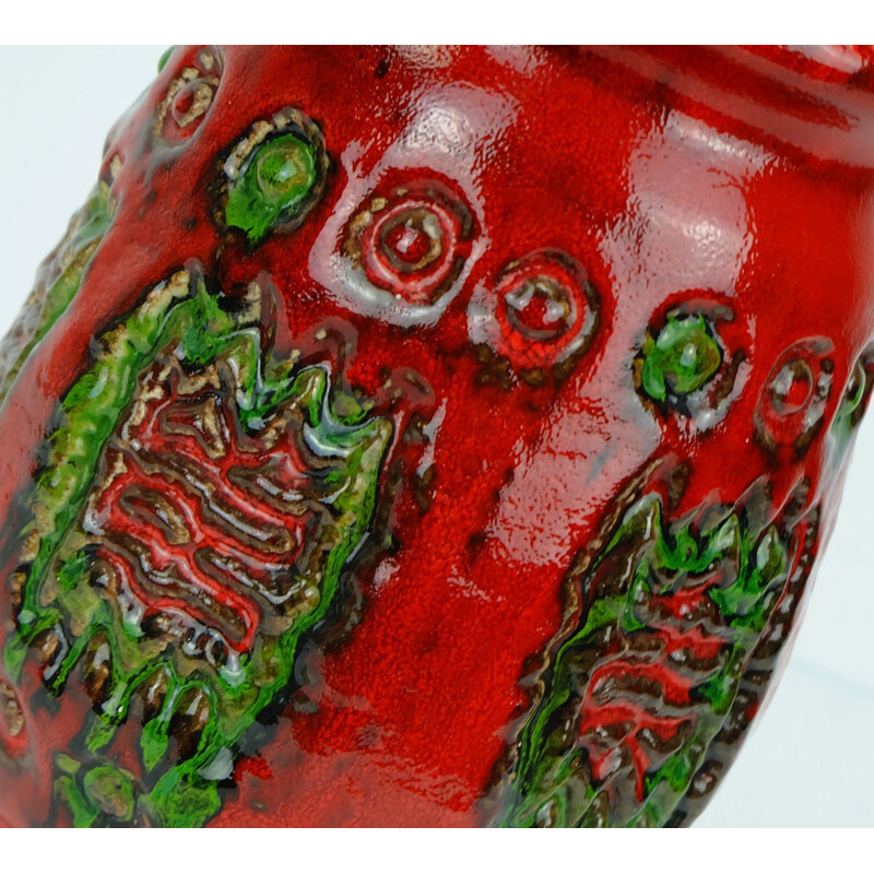 Red and green u-keramik vase - 1960s