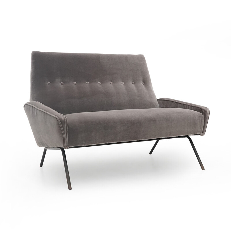 Vintage 2-seater sofa in upholstered wood and metal by Felice Rossi, Italy 1950