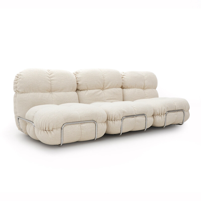 Vintage 3-Sitzer-Sofa aus Bouclé und verchromtem Metall, Italien 1970