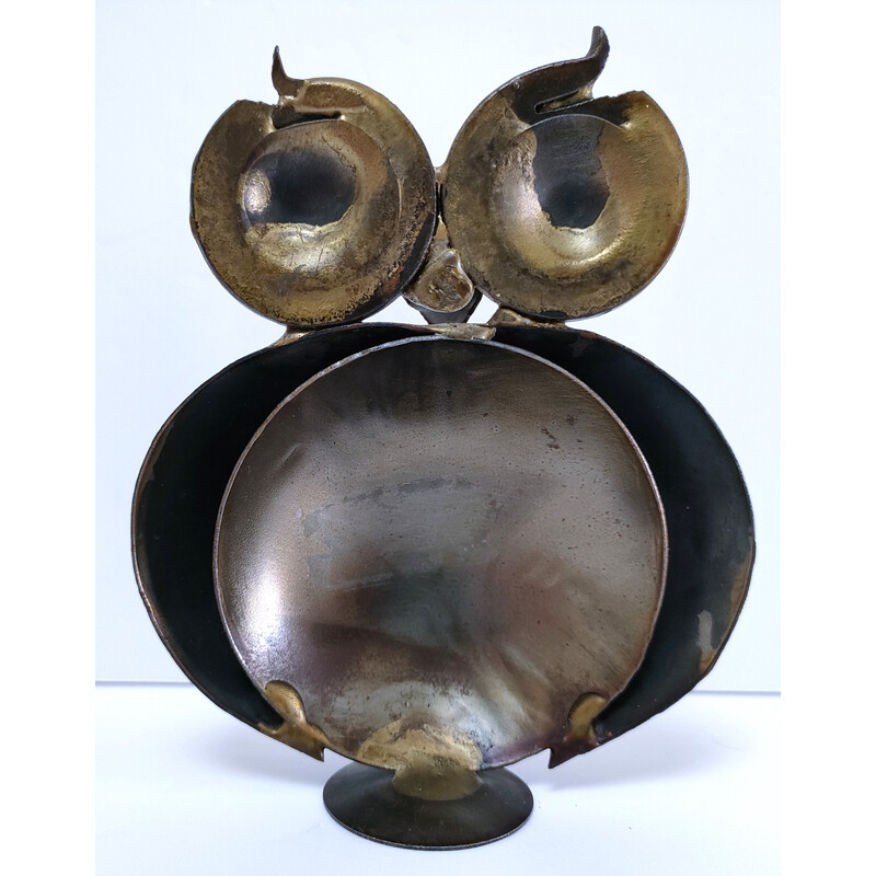 Vintage owl in gold metal, France 1970