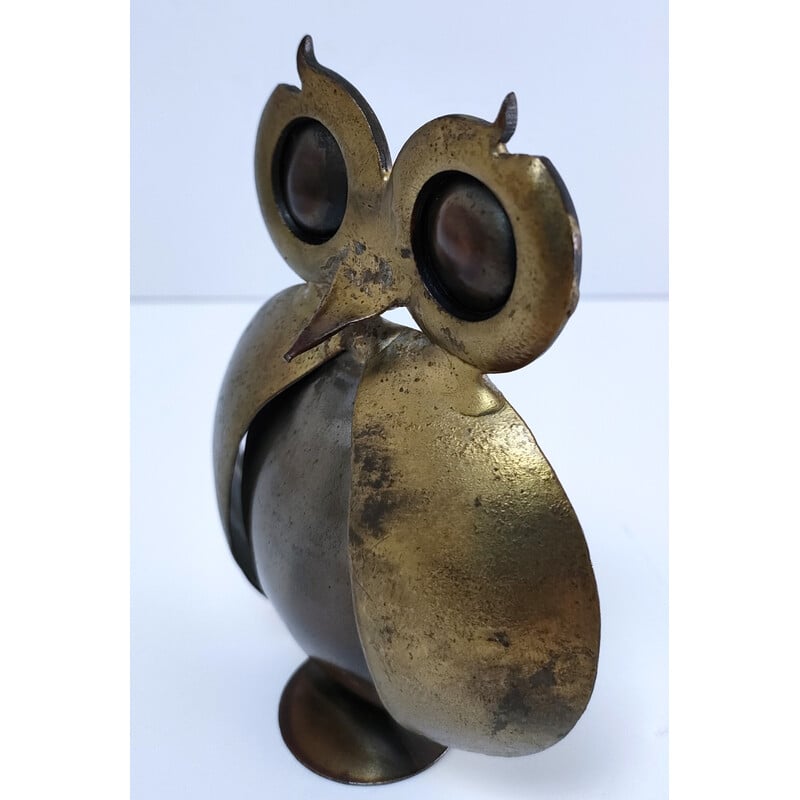 Vintage owl in gold metal, France 1970