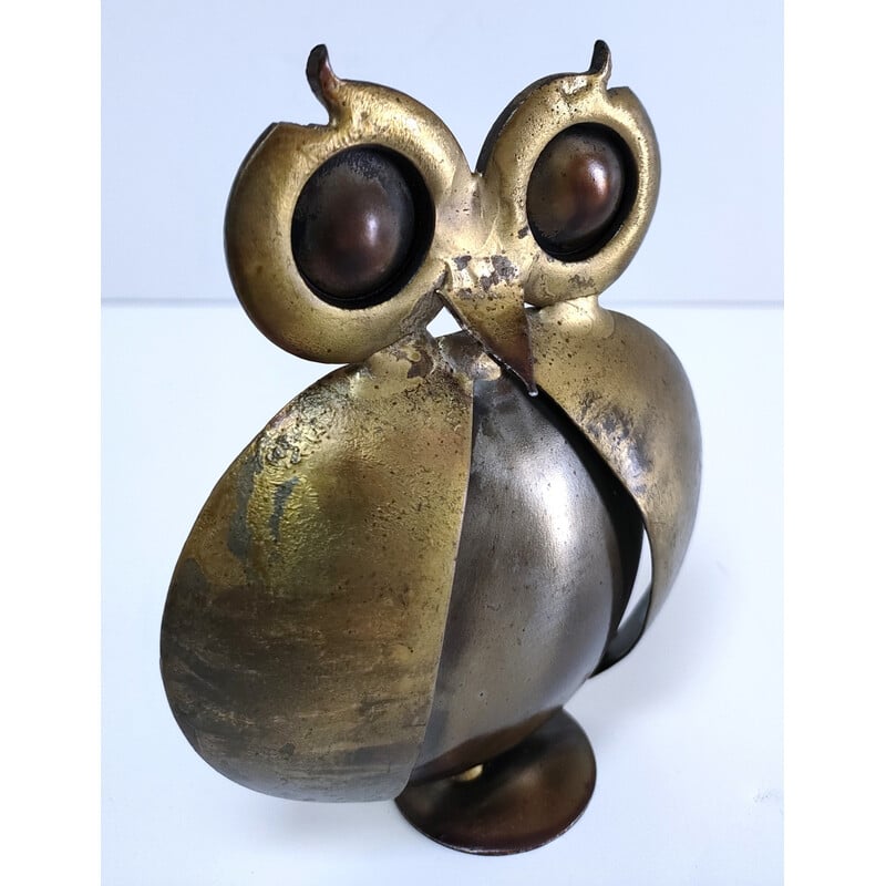Vintage owl in gold metal, France 1970